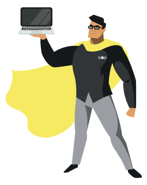 Superman holding laptop